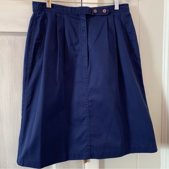 Vintage Skirt navy blue Donnkenny A-line midi skirt Pleating Pockets 30in Waist - Picture 2 of 16